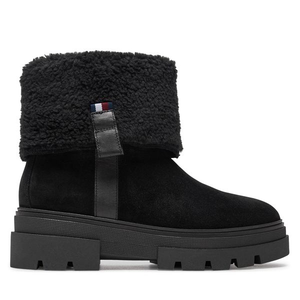 Tommy Hilfiger Боти Tommy Hilfiger Faux Fur Suede Roll-Down Boot FW0FW08158 Черен