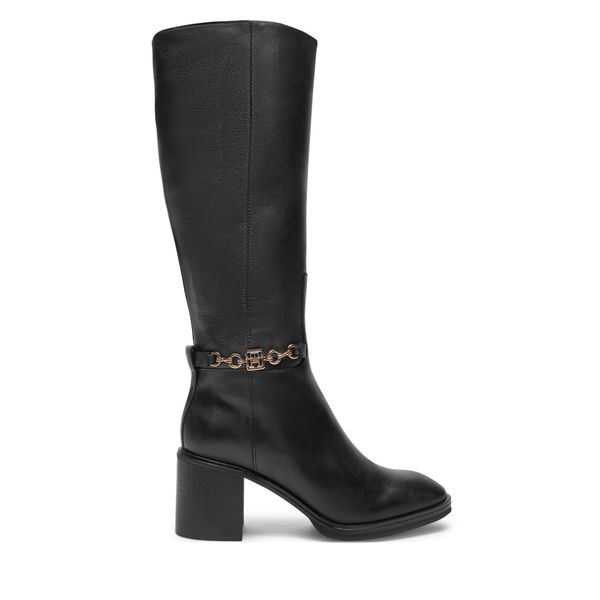 Tommy Hilfiger Ботуши Tommy Hilfiger Th Chain Leather Long Boot FW0FW08182 Черен