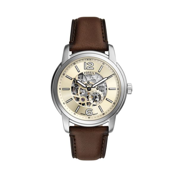 Fossil Часовник Fossil Heritage Automatic Skeleton ME3264 Кафяв