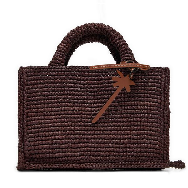 Manebi Дамска чанта Manebi Handcrafted Raffia Sunset Bag Mini V 7.4 CO Кафяв