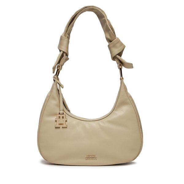 Tommy Hilfiger Дамска чанта Tommy Hilfiger Pushlock Leather Hobo AW0AW16073 Cream 0K4