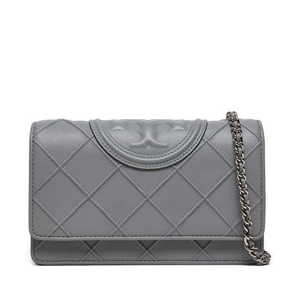 Tory Burch Дамска чанта Tory Burch Fleming Soft Polished Grain Chain Wallet 158604 Сив