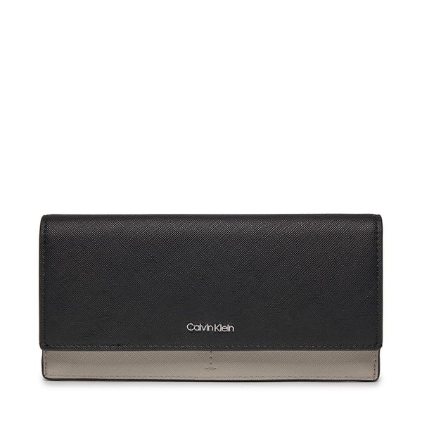 Calvin Klein Голям дамски портфейл Calvin Klein Business Large Trifold_Saffiano K60K611700 Ck Black/Sand Pebble BEH
