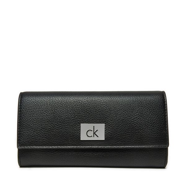 Calvin Klein Голям дамски портфейл Calvin Klein Ck Plaque Large Trifold K60K612839 Черен