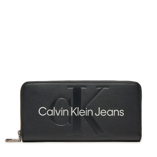 Calvin Klein Jeans Голям дамски портфейл Calvin Klein Jeans Sculpted Mono Zip Around Mono K60K607634 Черен