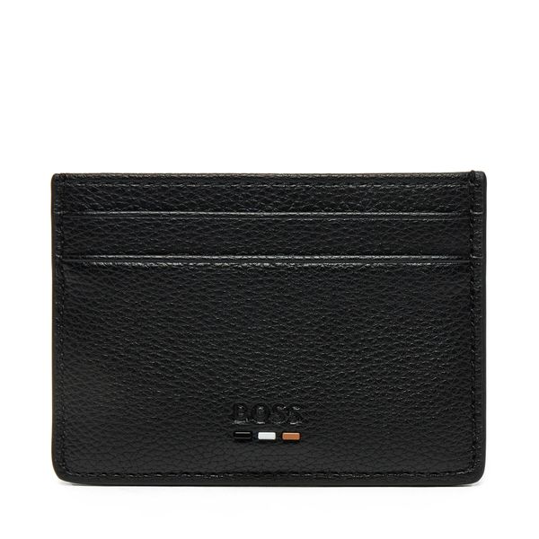 BOSS Калъф за кредитни карти BOSS Grained faux-leather card holder with signature details 50536513 Черен