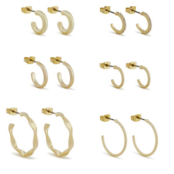 Pieces Комплект 6 чифта обеци Pieces 17120519 Златист