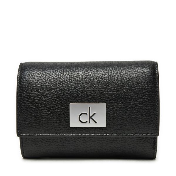 Calvin Klein Малък дамски портфейл Calvin Klein Ck Plaque Small Trifold W/Zip K60K612834 Черен