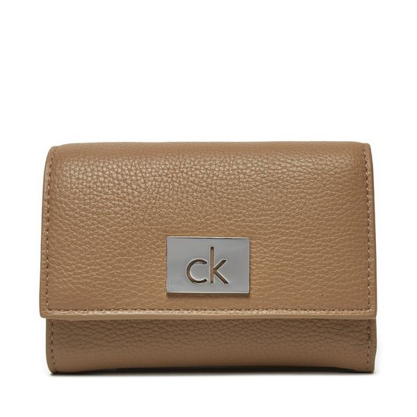 Calvin Klein Малък дамски портфейл Calvin Klein Ck Plaque Small Trifold W/Zip K60K612834 Сив