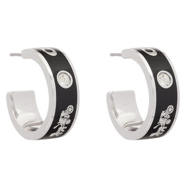 Coach Обици Coach Enamel Horse & Carriage Hoop Earrings 37479036RHO003 Черен