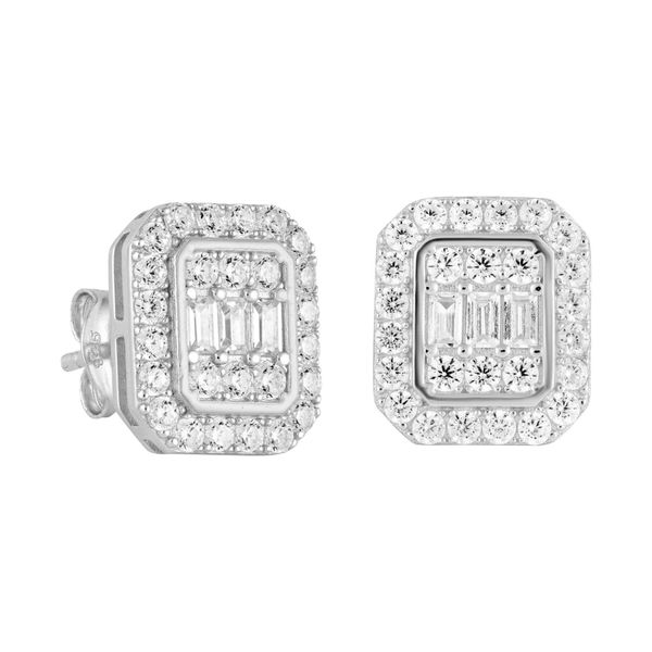 ICED STUFF Обици ICED STUFF Diamond Stud Baguette Бяло злато