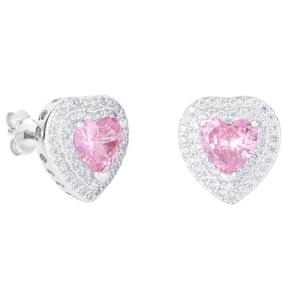 ICED STUFF Обици ICED STUFF Love Heart Pink Бяло злато