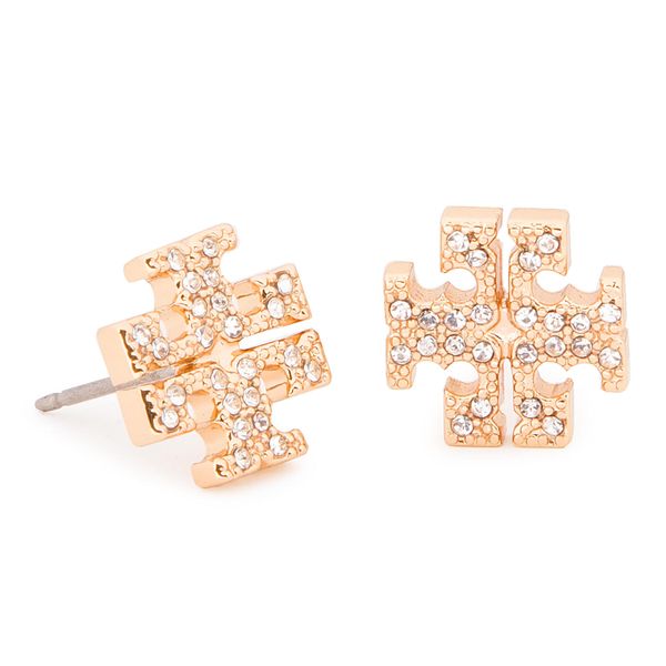 Tory Burch Обици Tory Burch Crystal Logo Stud Earring 53423 Златист