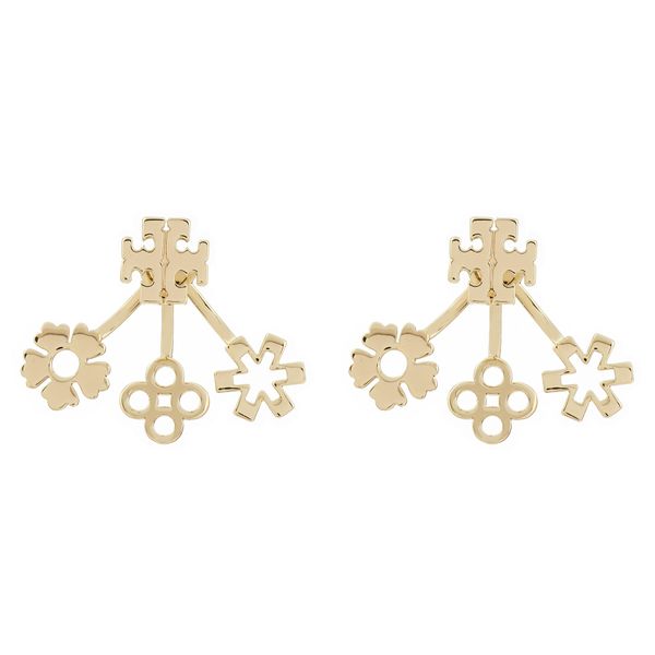 Tory Burch Обици Tory Burch Kira Clover Front-Back Earring 160178 Златист