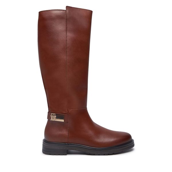 Tommy Hilfiger Офицерки Tommy Hilfiger Th Logo Leather Long Boot FW0FW08335 Кафяв