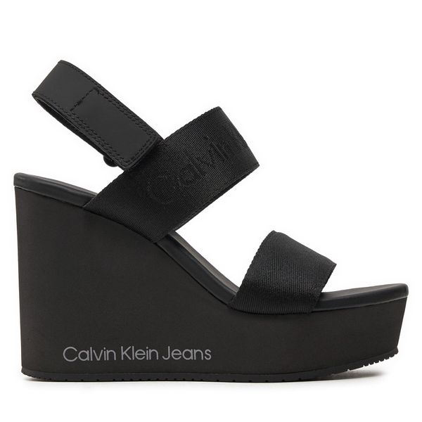 Calvin Klein Jeans Сандали Calvin Klein Jeans Wedge Sandal Webbing In Mtl YW0YW01479 Черен