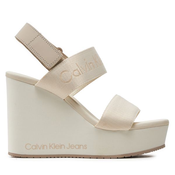 Calvin Klein Jeans Сандали Calvin Klein Jeans Wedge Sandal Webbing In Mtl YW0YW01479 Екрю