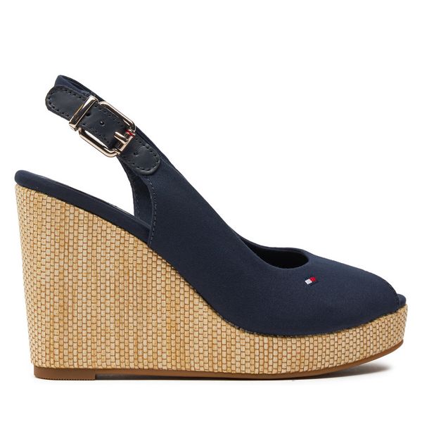 Tommy Hilfiger Сандали Tommy Hilfiger Iconic Elena Sling Back Wedge FW0FW04789 Тъмносин