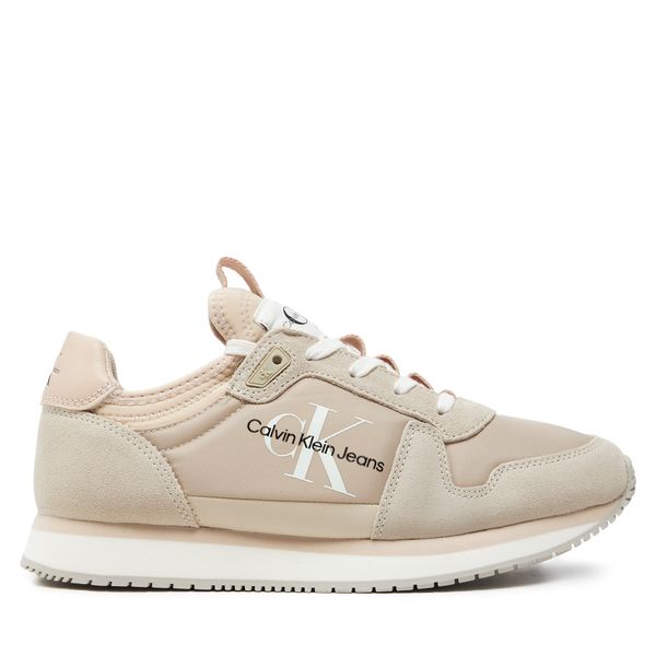 Calvin Klein Jeans Сникърси Calvin Klein Jeans Runner Sock Laceup Ny-Lth Wn YW0YW00840 Екрю