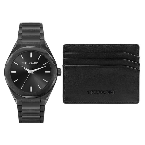 Trussardi zestaw_zegarek_i_etui_na_karty Trussardi R2453156007 Черен