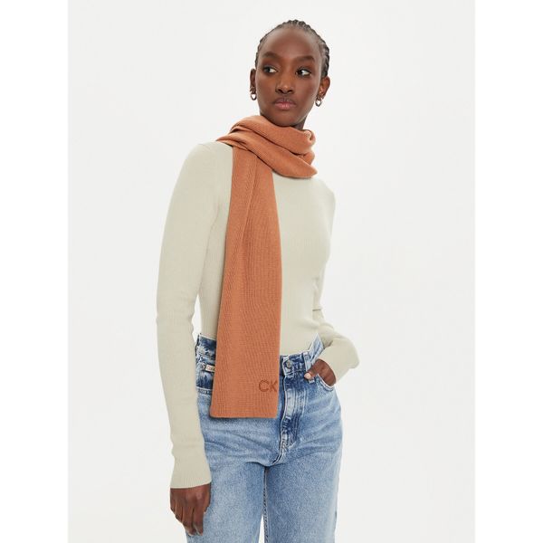 Calvin Klein Зимен шал Calvin Klein Embroidery Fine K60K612601 Кафяв
