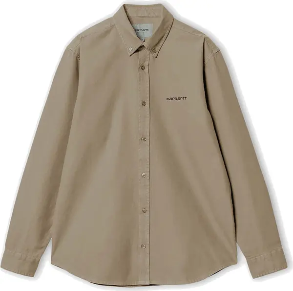 Carhartt WIP Carhartt WIP L/S Module Script Shirt Leather/Black rigid Мъже - Риза Carhartt WIP - Светло кафяв - I033768_0DK_01-S - Size: S