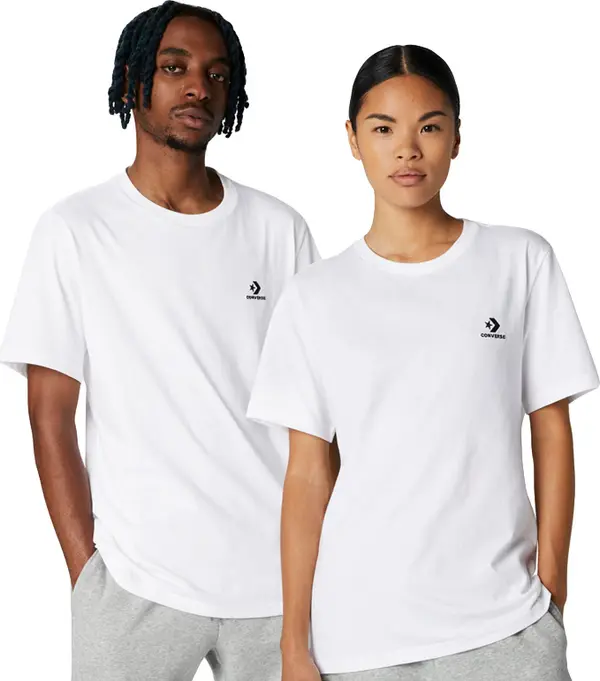 Converse Converse Go-To Embroidered Star Chevron Standard Fit T-Shirt Unisex - Тениски Converse - Бял - 10023876-A01-L - Size: L