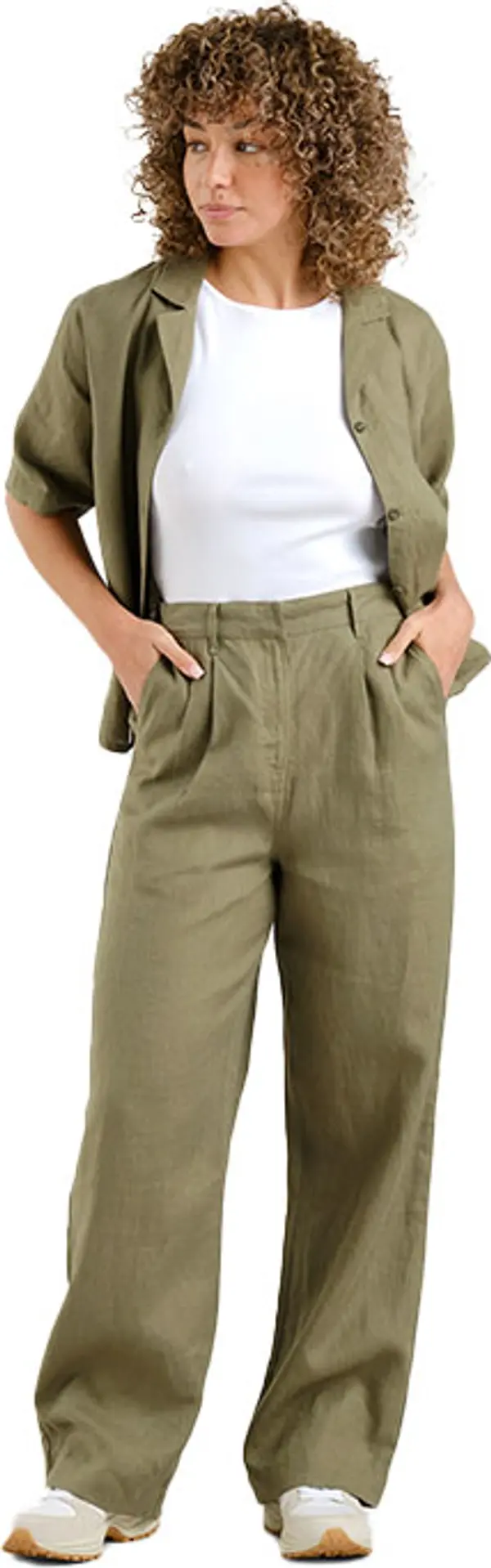 Dedicated Dedicated Pants Vickleby Linen Leaf Green Жени - Панталони Dedicated - Зелен - 22696-L - Size: L