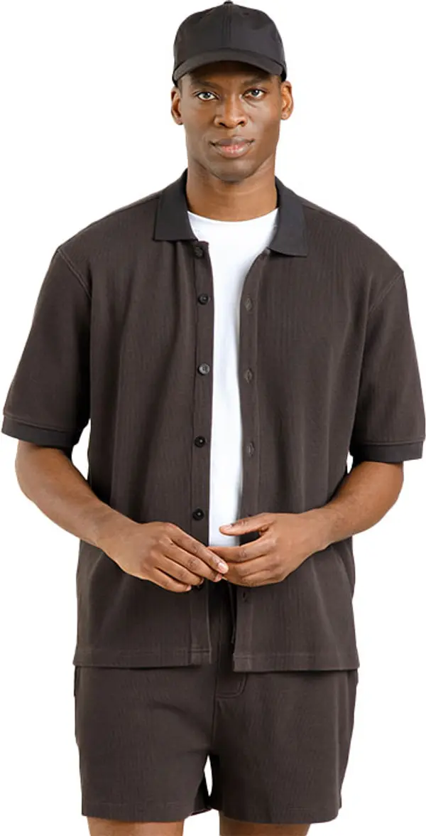 Dedicated Dedicated Shirt Falkvik Waffle Phantom Black Мъже - Риза Dedicated - Черен - 22718-L - Size: L