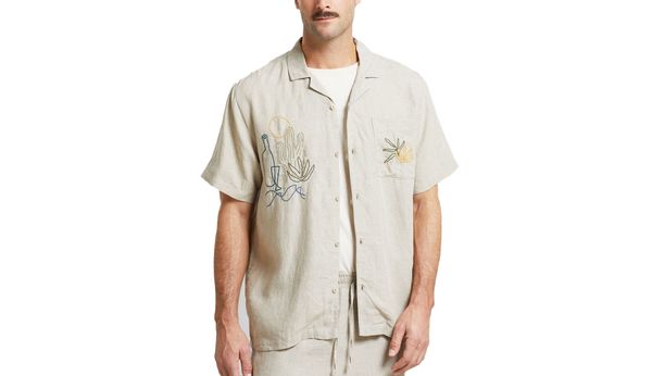 Dedicated Dedicated Shirt Marstrand Linen Emb Ecru