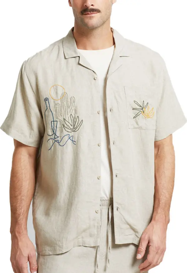 Dedicated Dedicated Shirt Marstrand Linen Emb Ecru Мъже - Риза Dedicated - Бял - 21880-L - Size: L