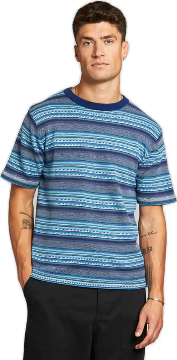 Dedicated Dedicated Short Sleeve Knitted T-shirt Husum Denim Blue Мъже - Тениски Dedicated - Син - 18539-M - Size: M