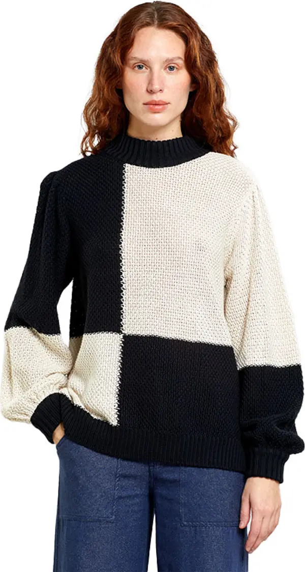 Dedicated Dedicated Sweater Knitted Rutbo Blocks Black/Vanilla White Жени - Суитшърти и блузи с качулка Dedicated - Черен - 21313-L - Size: L