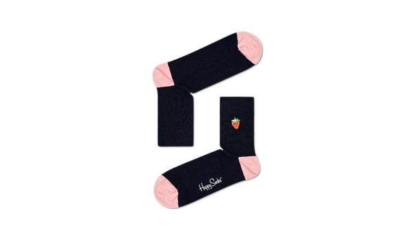 Happy Socks Happy Socks Ribbed Embroidery Strawberry 1/2 Crew Sock