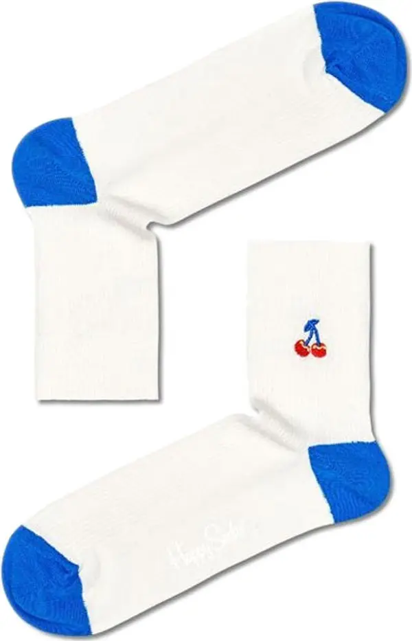 Happy Socks Happy Socks Ribbed Embroidery Cherry 1/2 Crew Sock Unisex - Чорапи Happy Socks - Бял - RECHE13-1300-4-7 - Size: 4-7