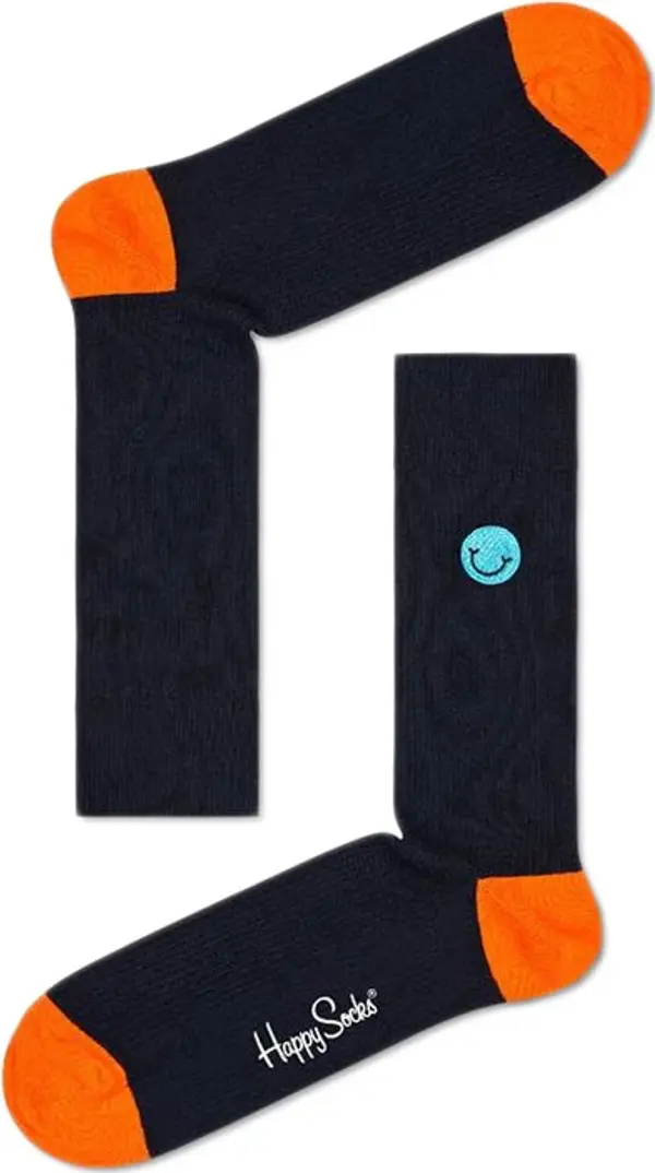 Happy Socks Happy Socks Ribbed Embroidery Smiley Sock Unisex - Чорапи Happy Socks - Черен - RESMI01-6500-4-7 - Size: 4-7