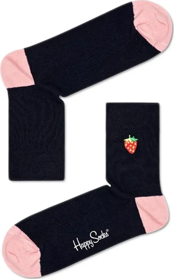 Happy Socks Happy Socks Ribbed Embroidery Strawberry 1/2 Crew Sock Unisex - Чорапи Happy Socks - Черен - RESTR13-6500-4-7 - Size: 4-7