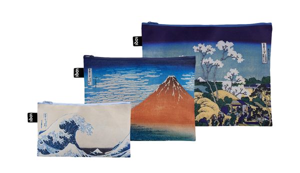 Loqi Loqi Katsushika Hokusai - Fuji from Gotenyama, Red Fuji & Wave Recycled Zip Pockets
