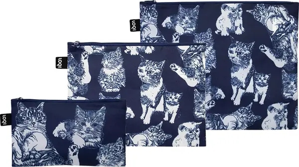 LOQI Loqi Red Poppy Bee - Cats Recycled Zip Pockets Unisex - Раници и чанти LOQI - Син - ZP.RP.CA-One-size - Size: One size