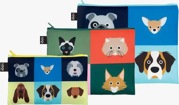 LOQI Loqi STEPHEN CHEETHAM - Cats & Dogs Recycled Zip Pockets Unisex - Раници и чанти LOQI - Многоцветен - ZP.SC.CR-One-size - Size: One size