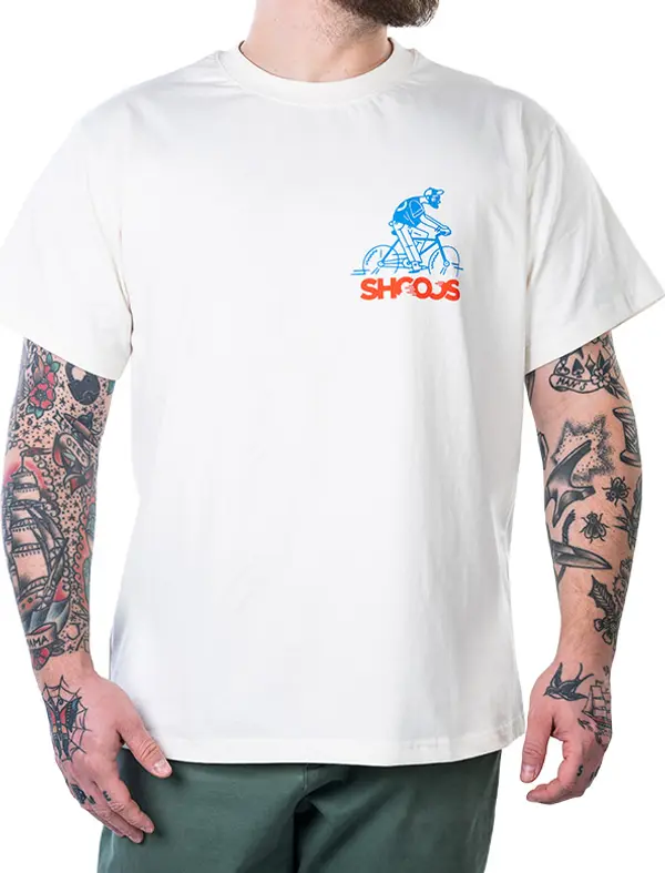 Shooos Shooos Pedal Power Off White Tee Unisex - Тениски Shooos - Бял - 4130-paliwhi-S - Size: S