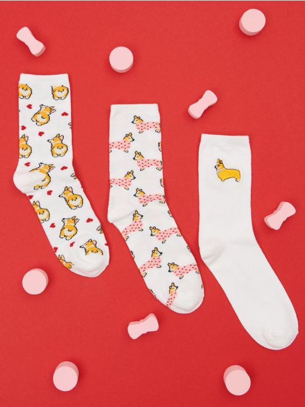 Sinsay Sinsay - Чорапи, 3 чифта corgi - кремав
