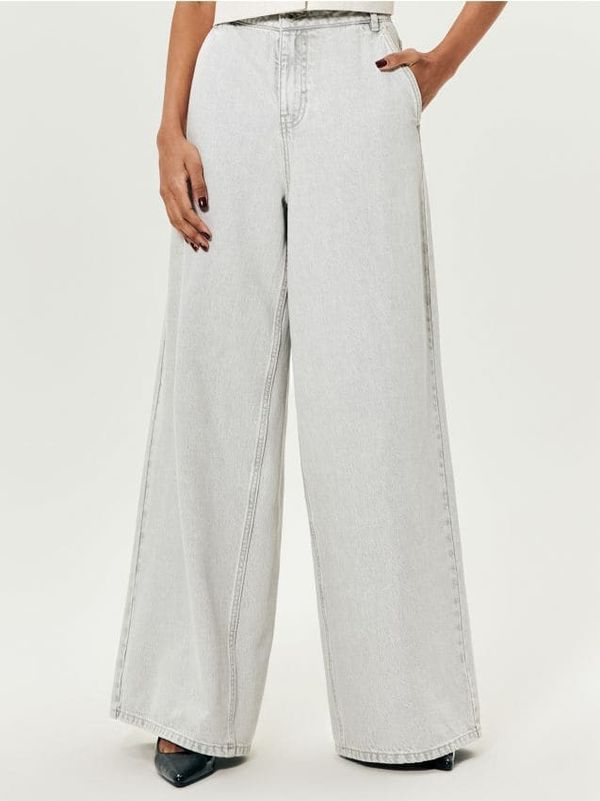 Sinsay Sinsay - Дънки wide leg high waist - Светло сиво