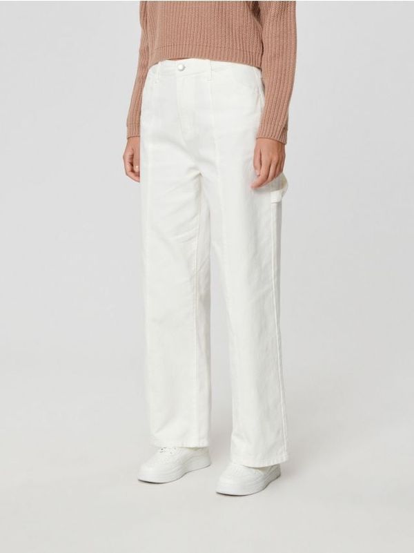 Sinsay Sinsay - Панталон wide leg high waist - кремав