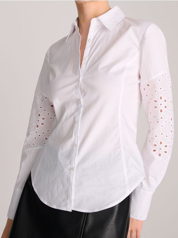 Sinsay Sinsay - Риза с ажурна вложка - бял