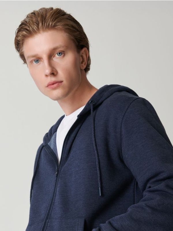 Sinsay Sinsay - Суитшърт с качулка и цип basic - нави