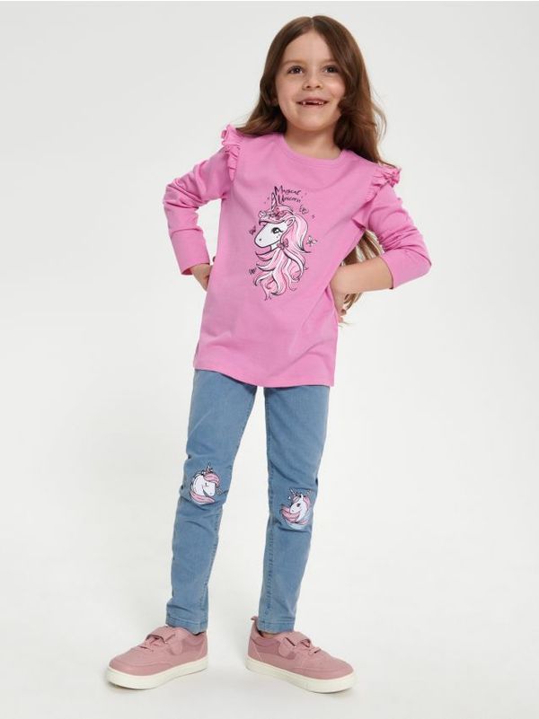 Sinsay Sinsay - Тениска с акцент волани - орхидея