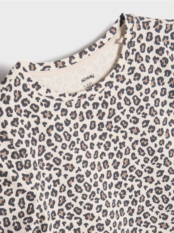 Sinsay Sinsay - Тениска с леопардов принт - бежово