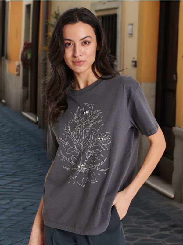 Sinsay Sinsay - Тениска с принт - тъмносиво