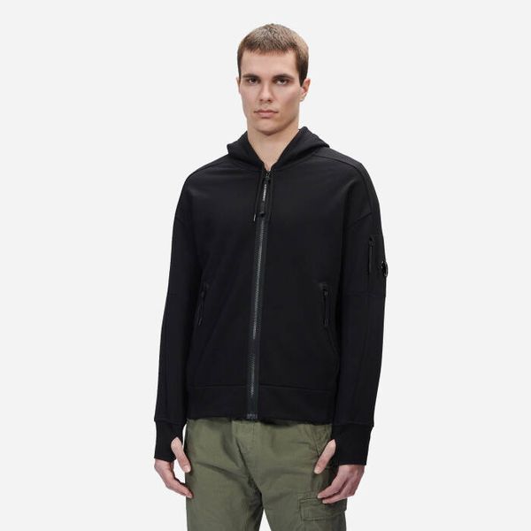 C.P. Company Мъжки суитшърт C.P. Company Диагонално повдигнат полар с качулка с цип 14CMSS070A005086W999